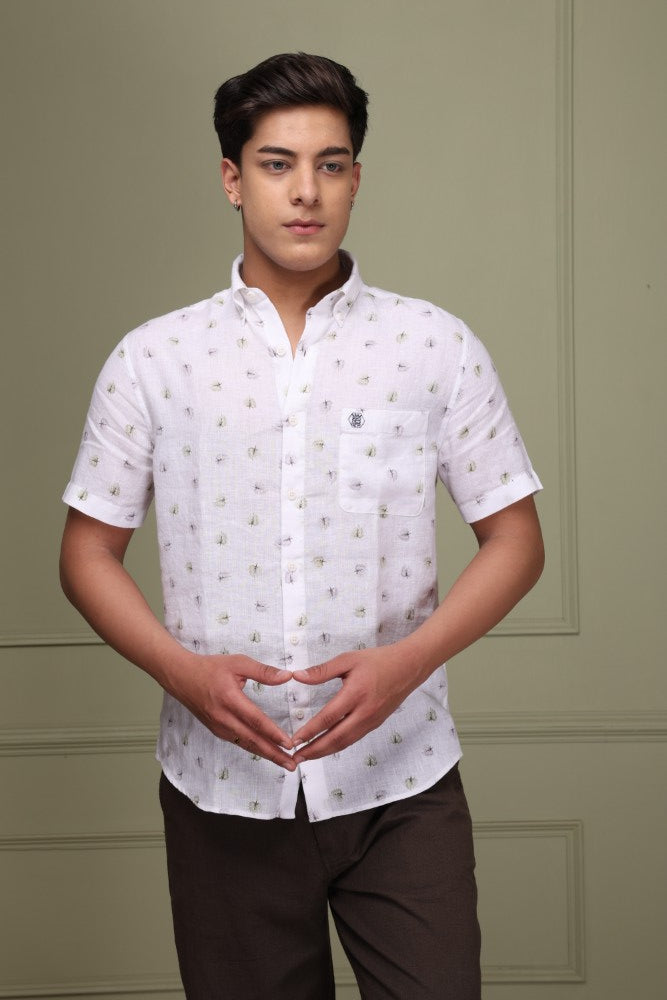 Tropical Print 100% Pure Linen Shirt