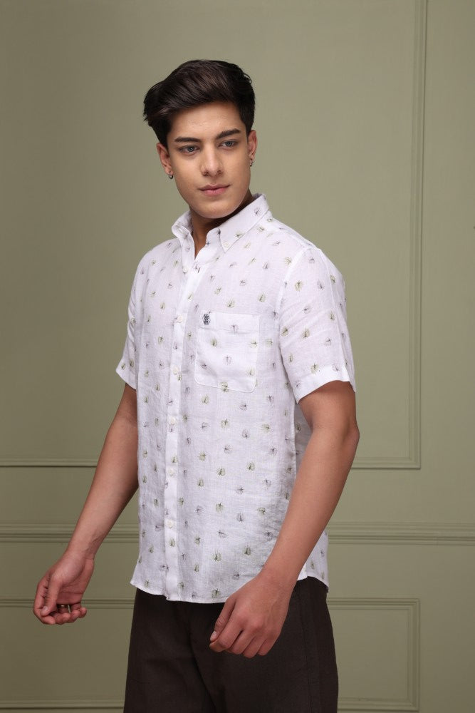 Tropical Print 100% Pure Linen Shirt