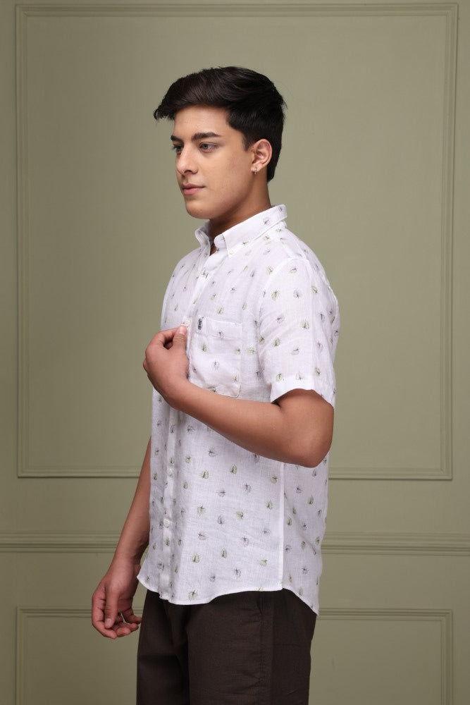 Tropical Print 100% Pure Linen Shirt