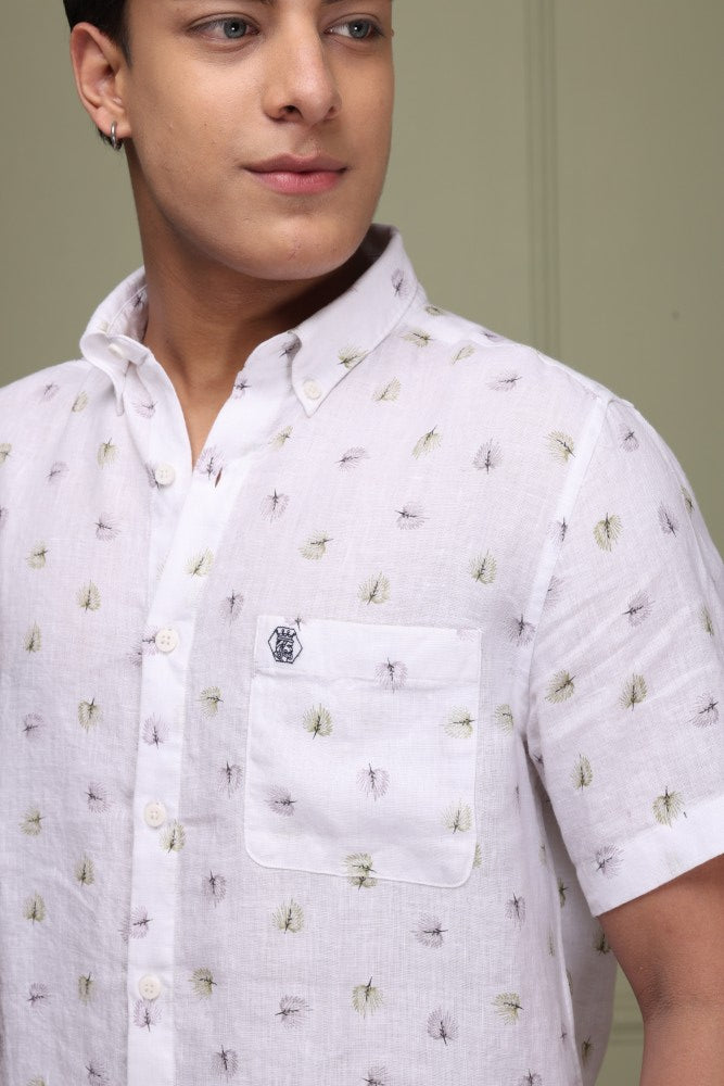 Tropical Print 100% Pure Linen Shirt