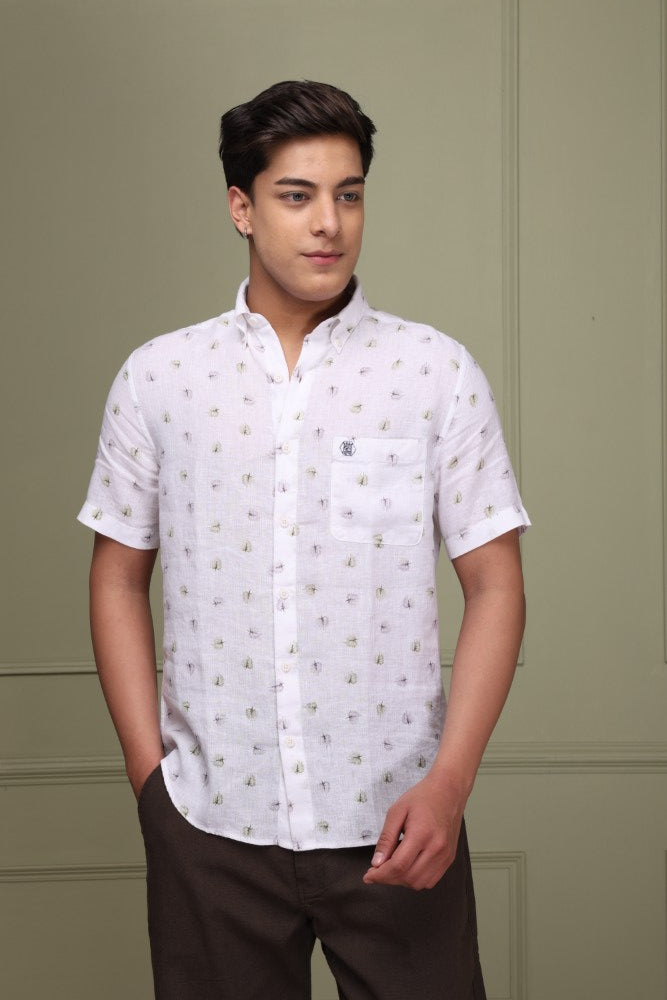 Tropical Print 100% Pure Linen Shirt